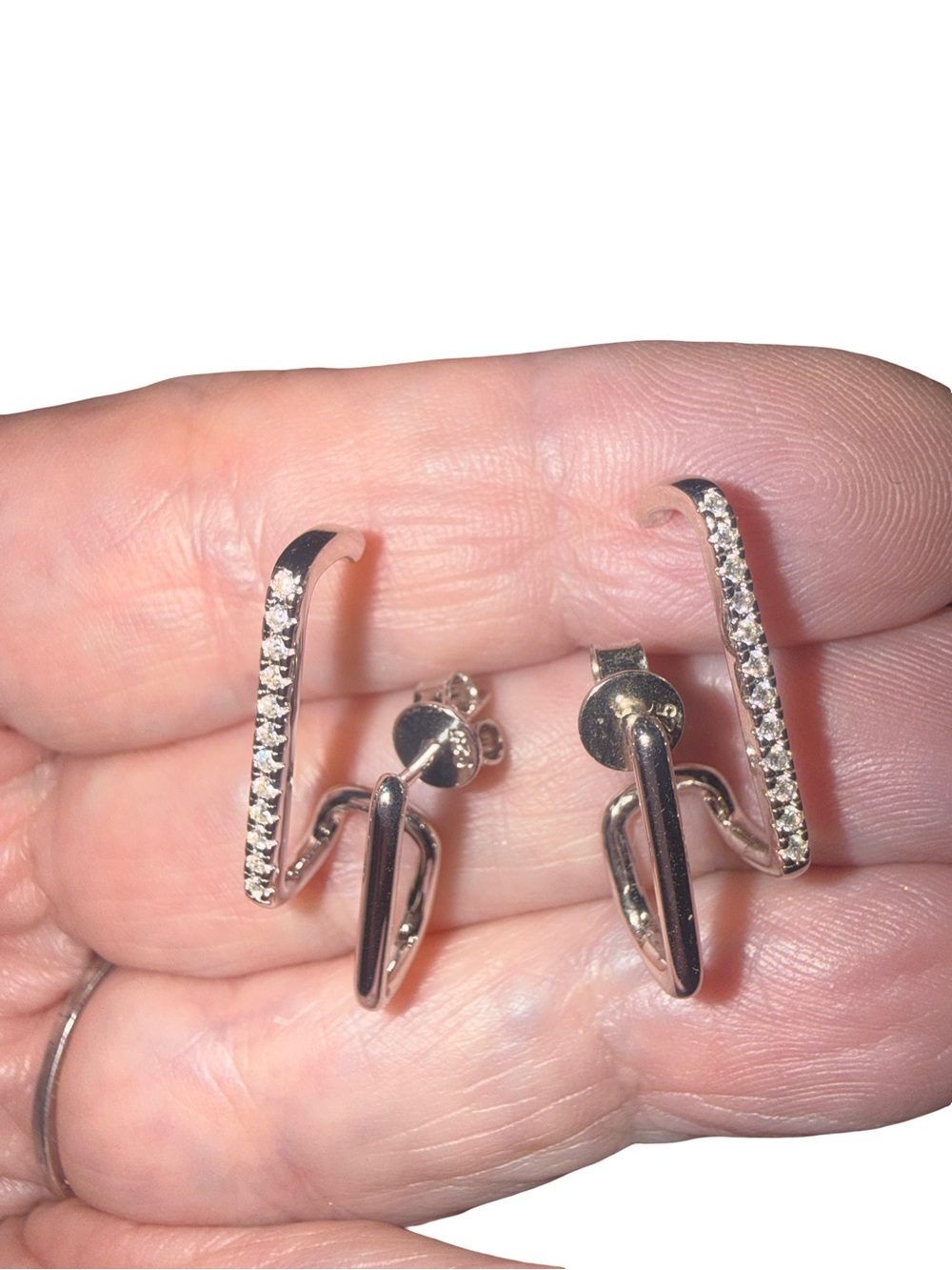 Rhinestone Silver Ear Climbers - Women's Earrings